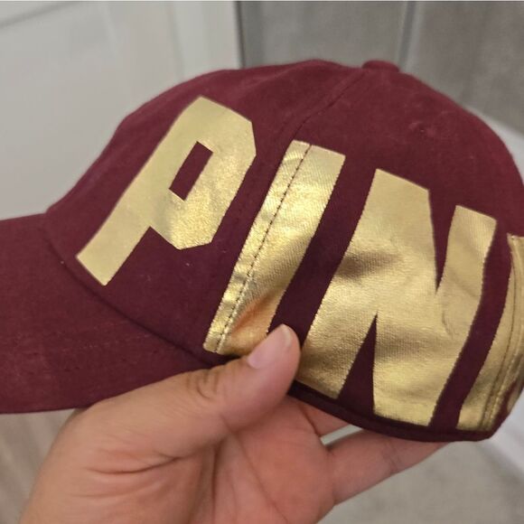 VVictoria's Secret Pink Hat Baseball Cap, Burgundy/Ruby/Gold Side Logo - Picture 3 of 11
